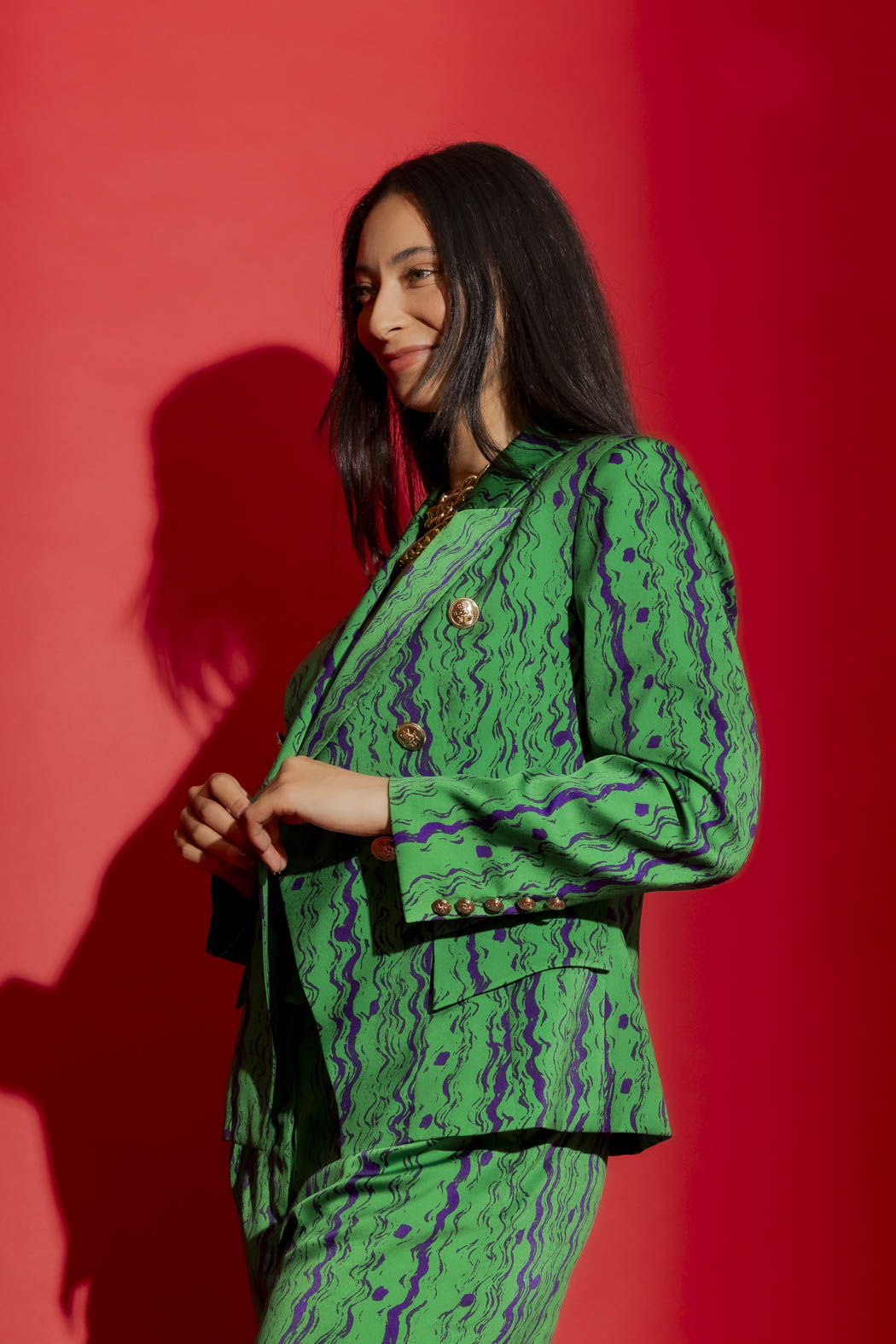 Green/Purple Sisca Midi Blazer