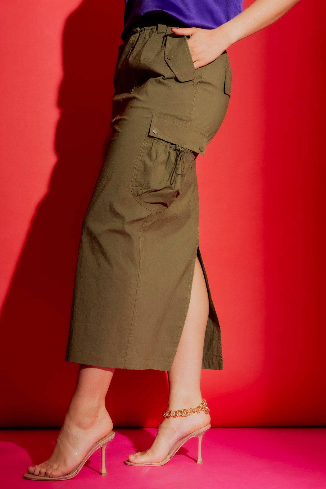 Khaki Parachute Cargo Skirt