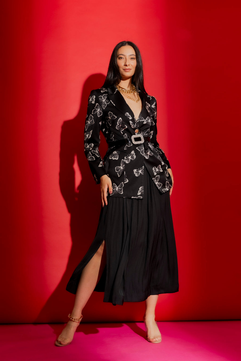Black Silky Pleat Skirt