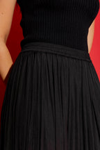 Black Silky Pleat Skirt