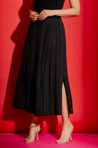 Black Silky Pleat Skirt