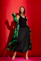 Black Silky Pleat Skirt