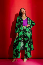 Black/Green Print Trench Coat
