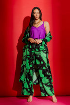 Black/Green Print Trench Coat