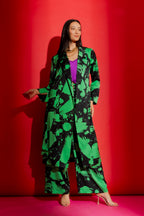 Black/Green Print Trench Coat