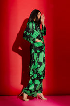 Black/Green Print Trench Coat