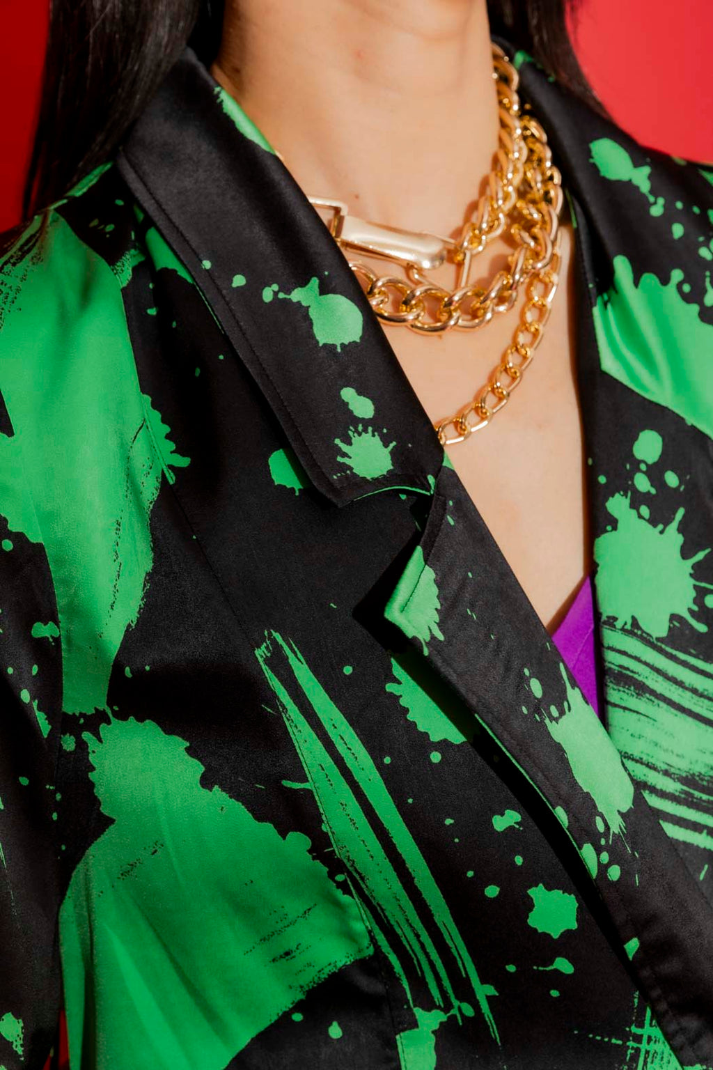 Black/Green Print Trench Coat