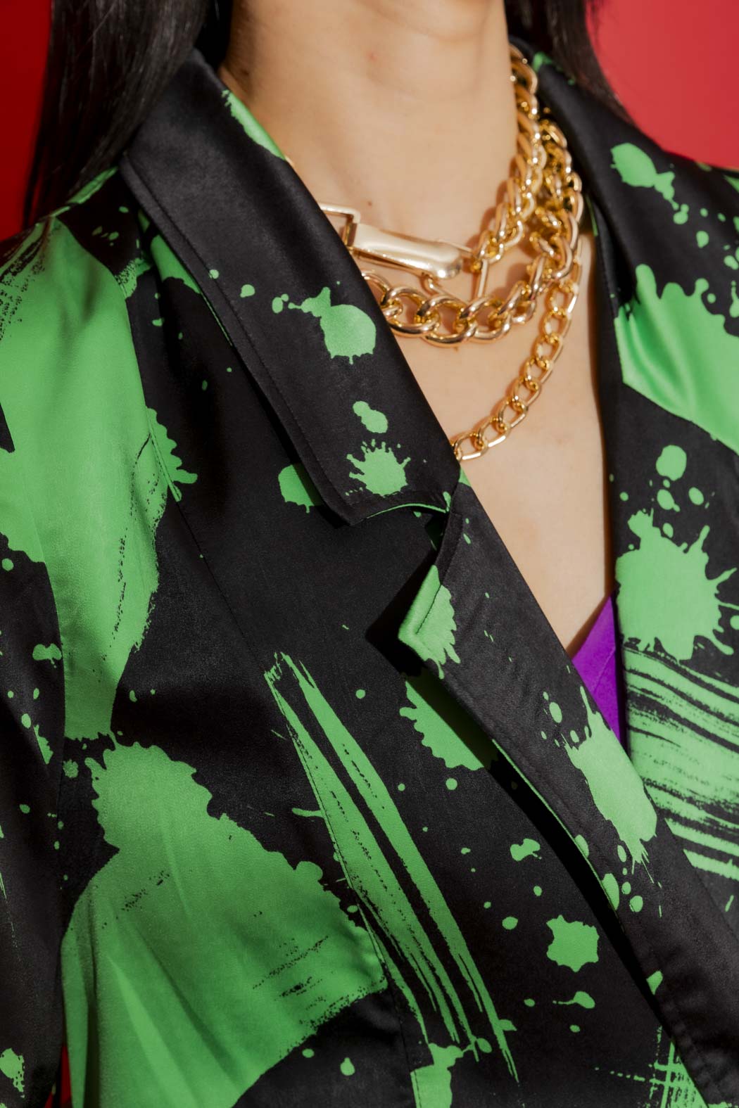 Black/Green Print Trench Coat