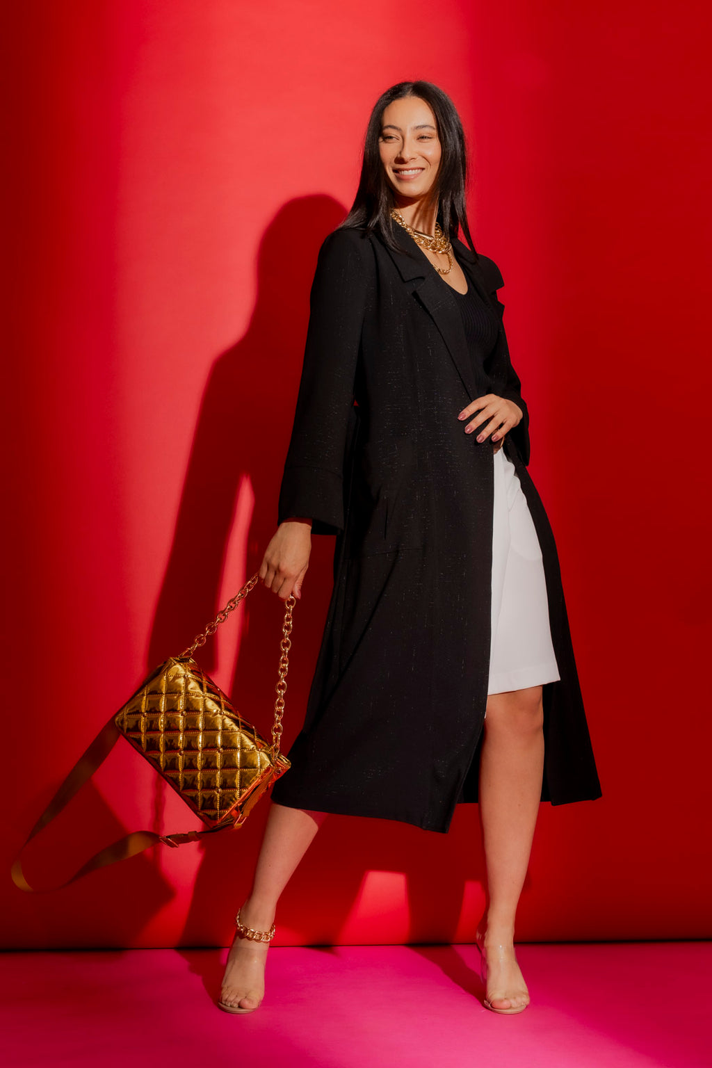 Black Shimmer Trench Coat