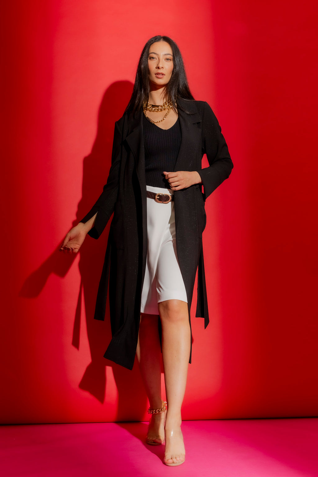 Black Shimmer Trench Coat