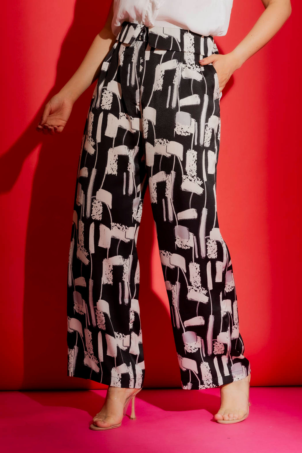 Black/White Silky Paperbag Pant
