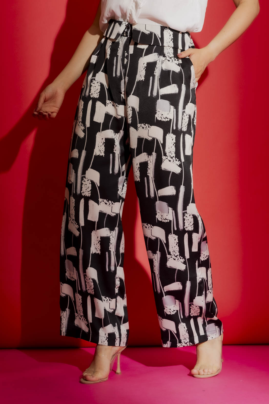 Black/White Silky Paperbag Pant