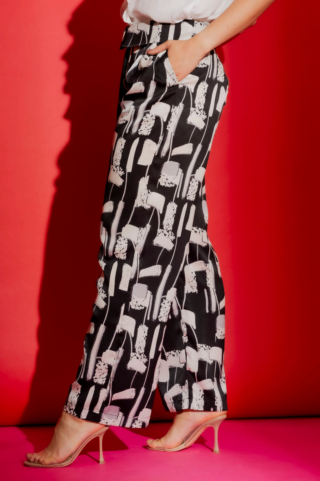 Black/White Silky Paperbag Pant