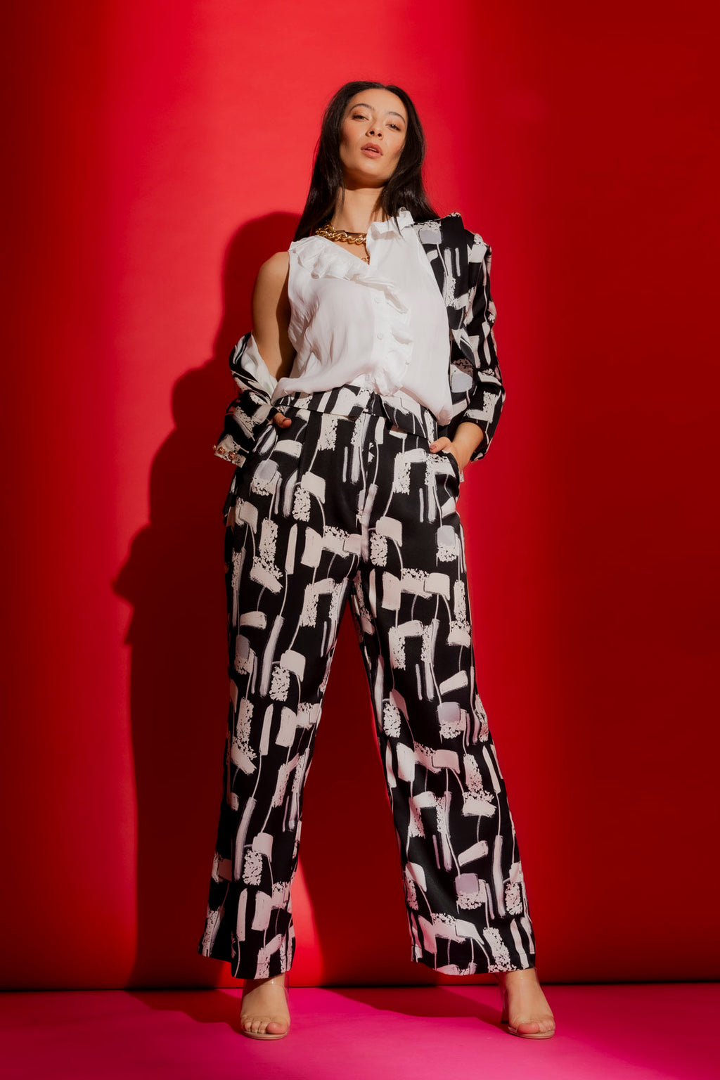 Black/White Silky Paperbag Pant
