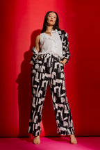 Black/White Silky Paperbag Pant