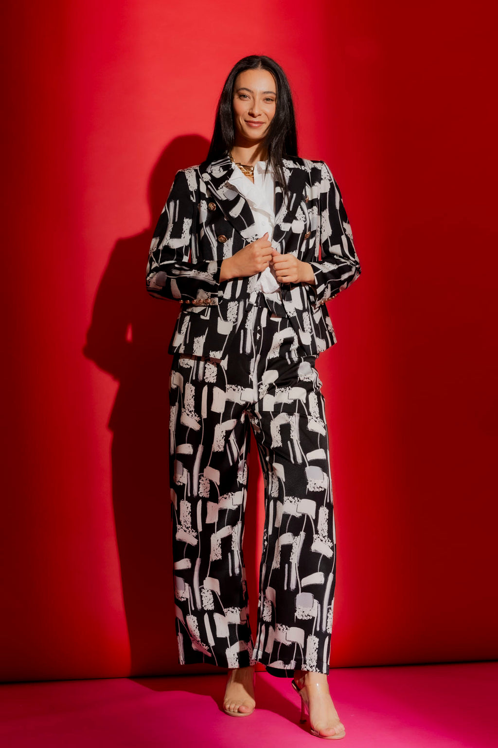 Black/White Silky Paperbag Pant