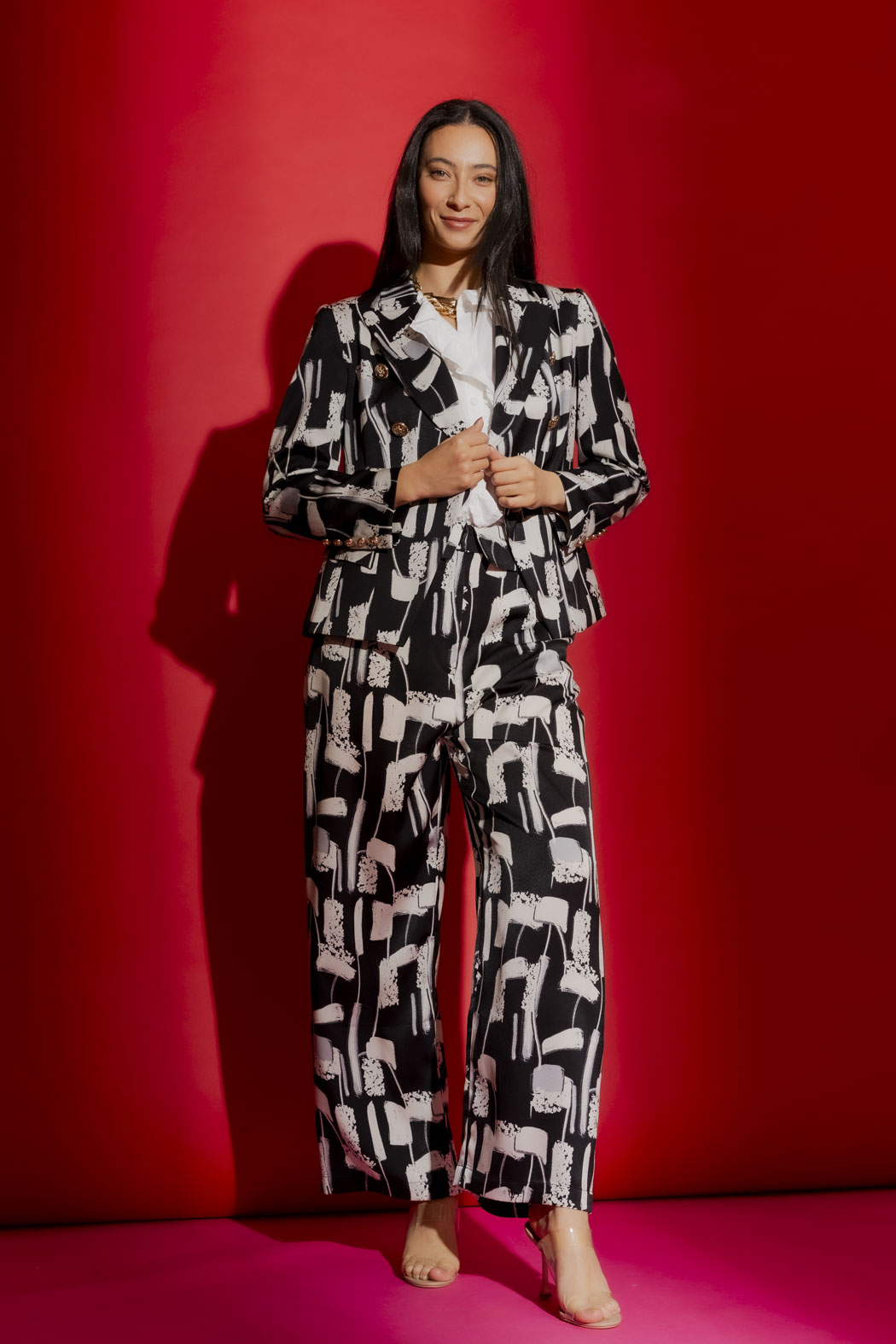 Black/White Silky Paperbag Pant