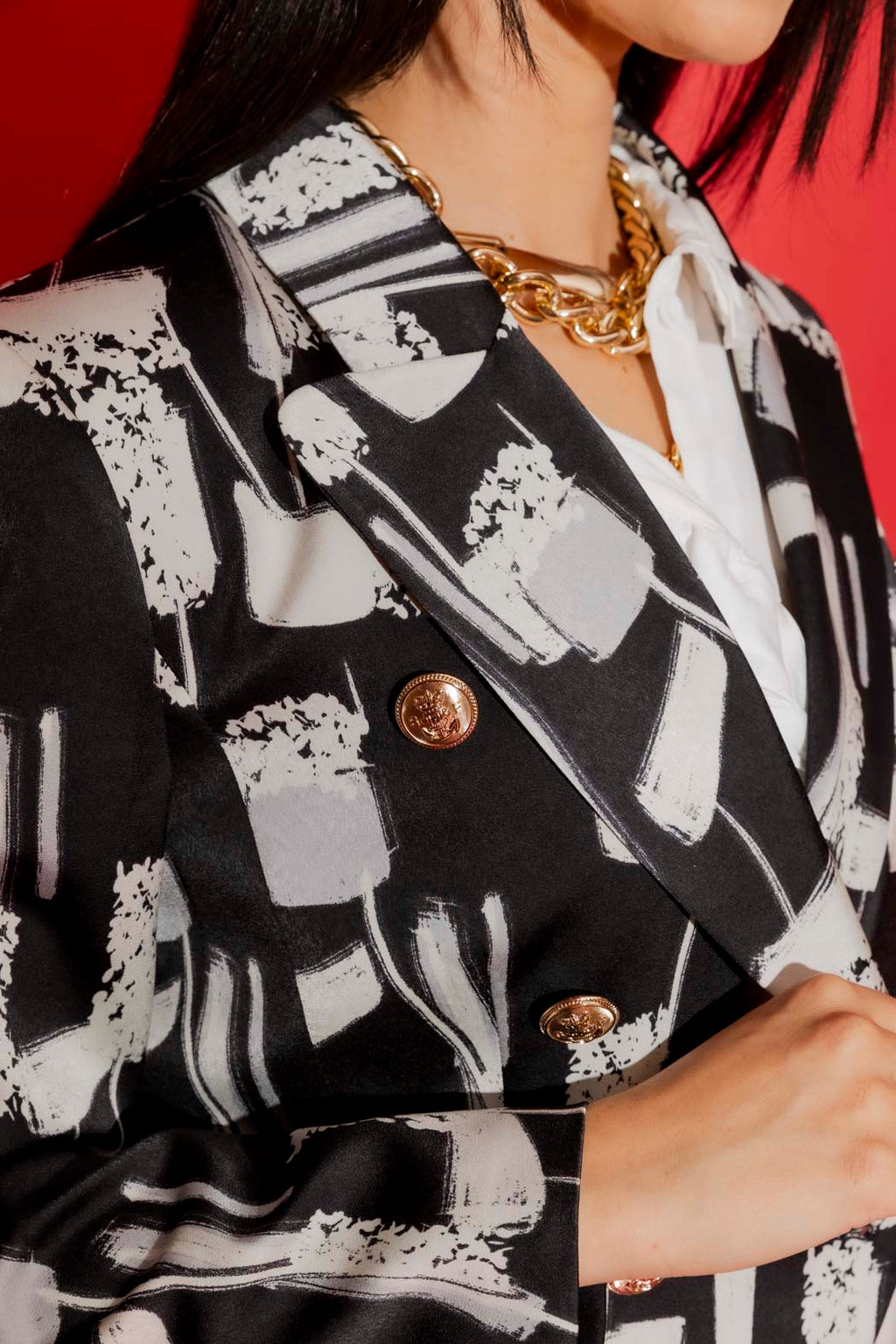 Black/White Sisca Midi Blazer