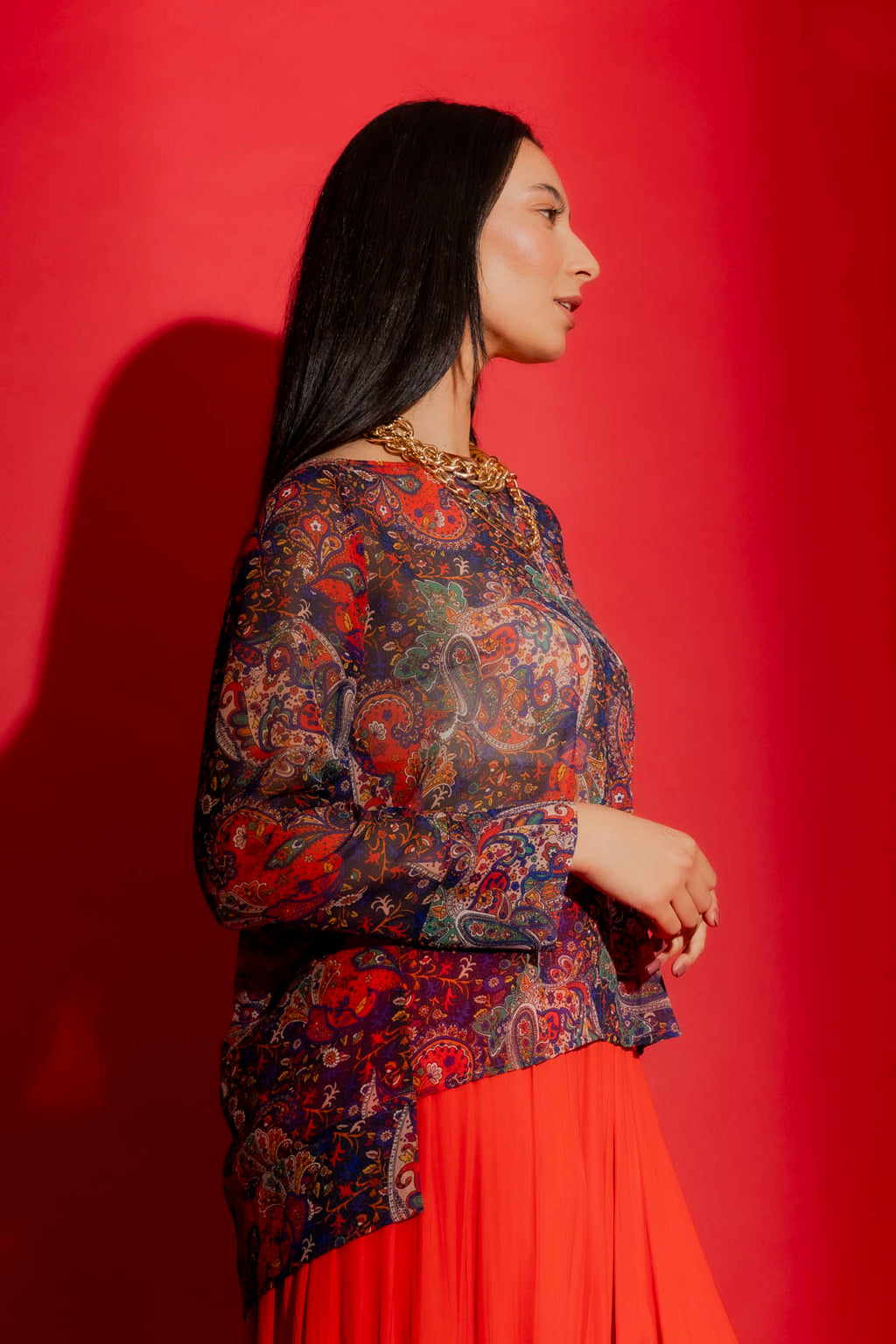 Red Paisley Chiffon Top