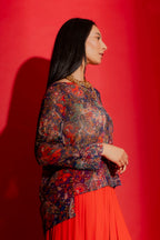 Red Paisley Chiffon Top