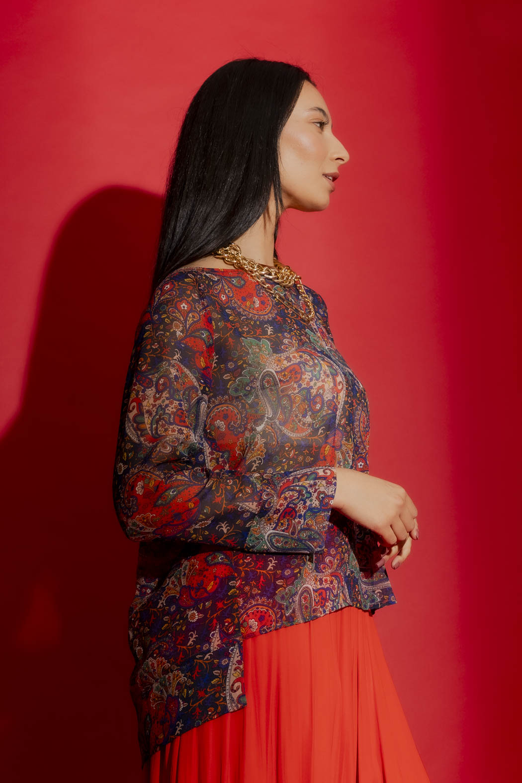 Red Paisley Chiffon Top