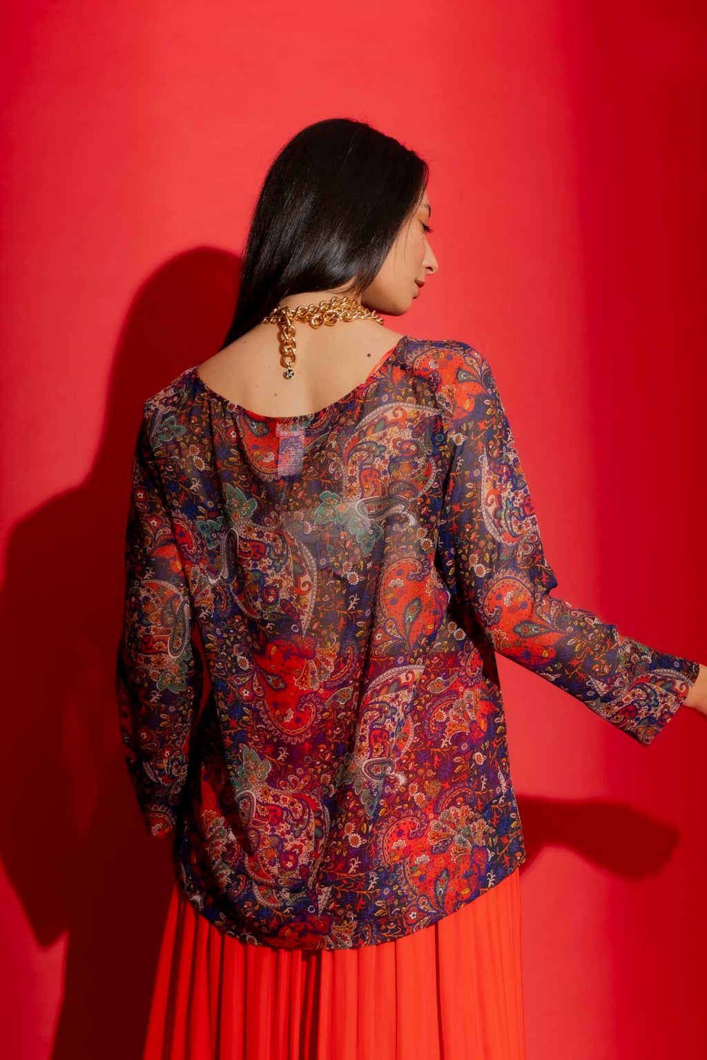 Red Paisley Chiffon Top
