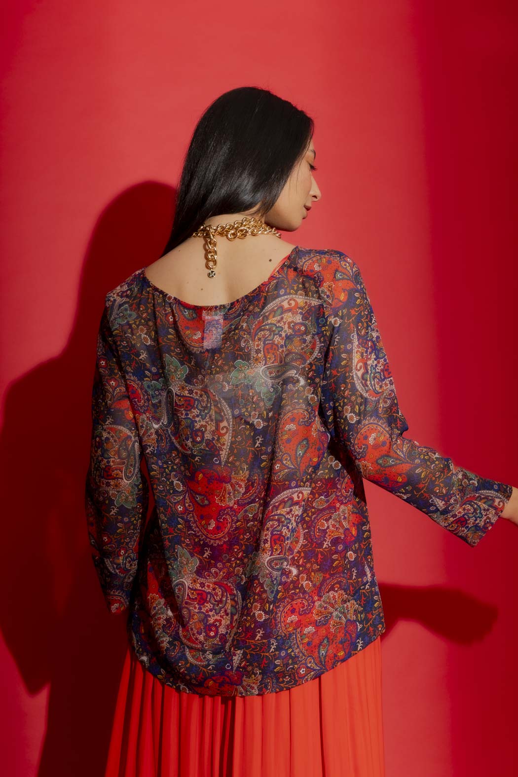 Red Paisley Chiffon Top