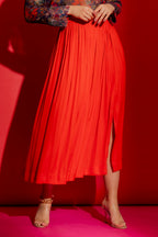 Red Silky Pleat Skirt