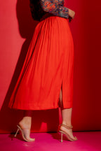 Red Silky Pleat Skirt
