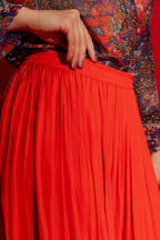 Red Silky Pleat Skirt