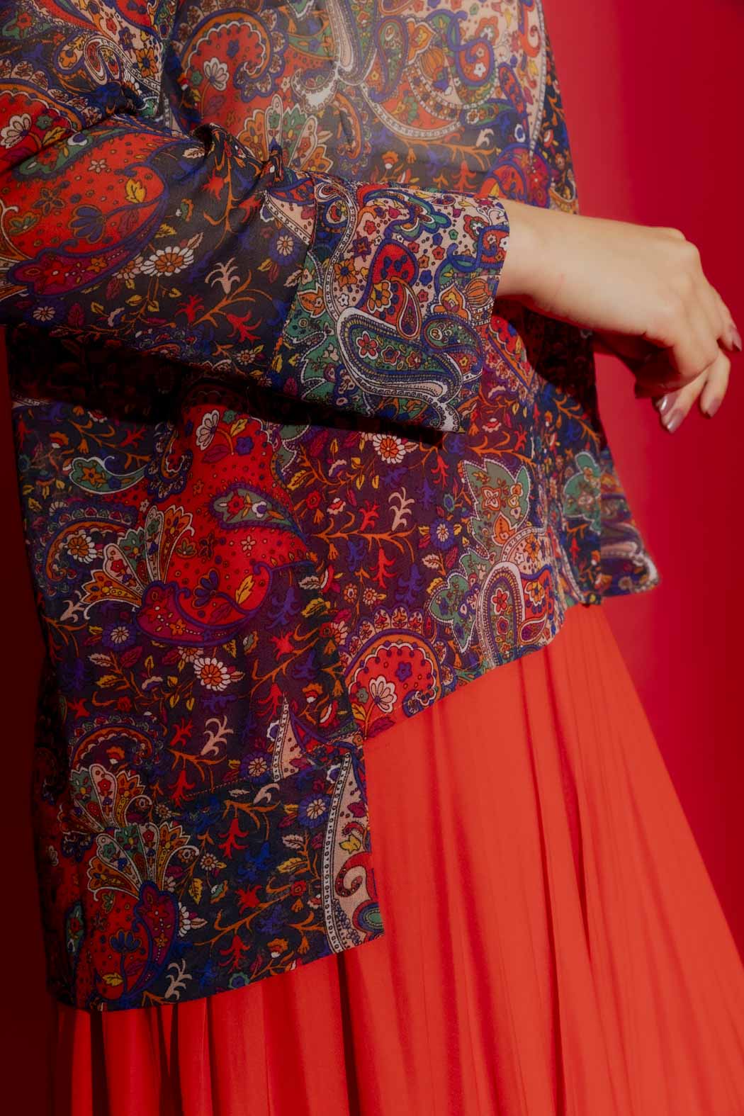 Red Paisley Chiffon Top