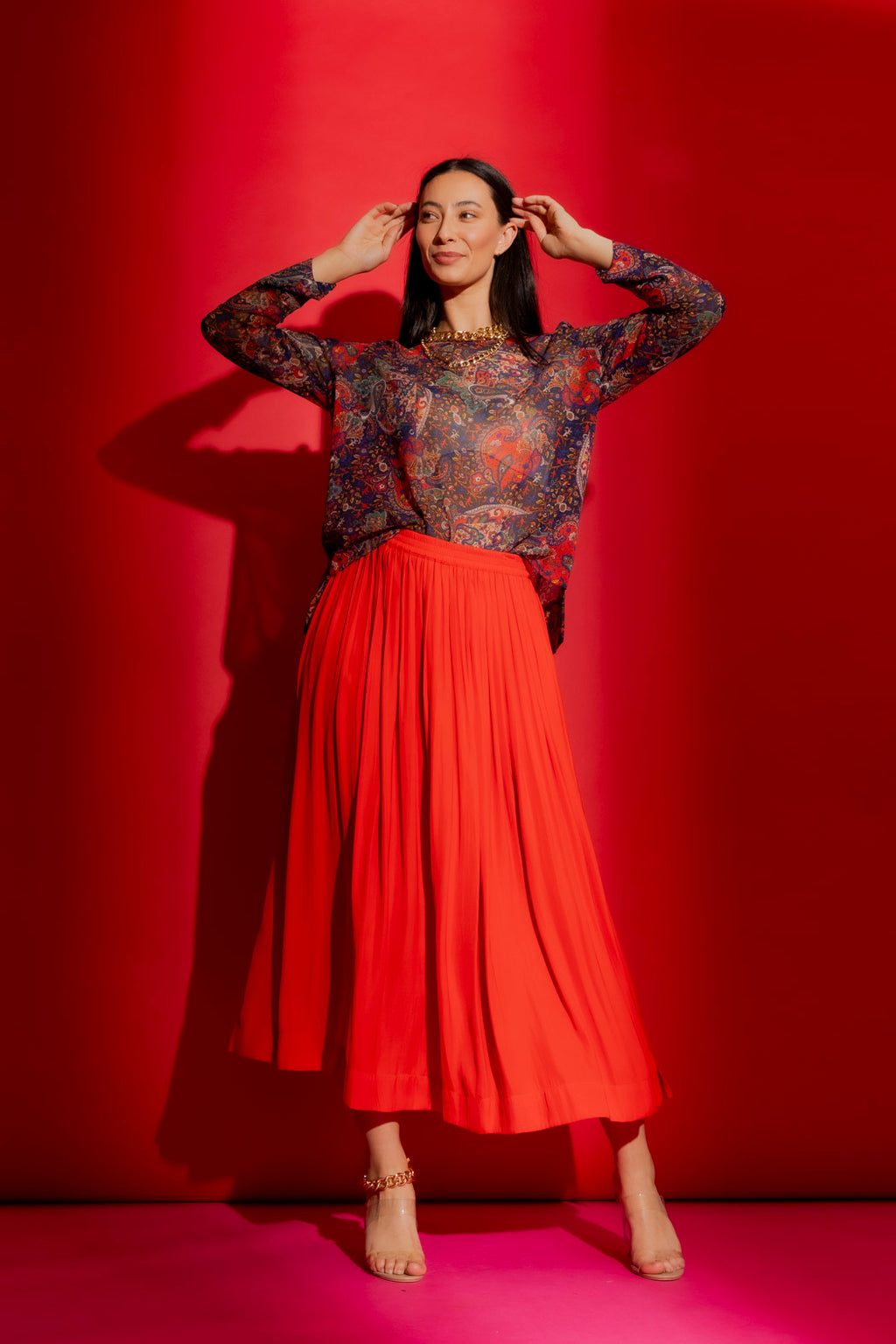 Red Paisley Chiffon Top