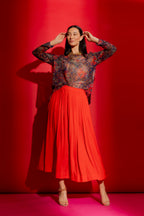 Red Silky Pleat Skirt