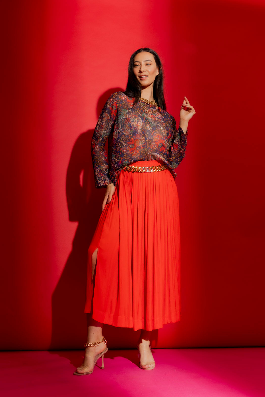 Red Paisley Chiffon Top