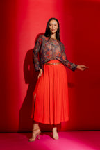 Red Silky Pleat Skirt