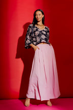 Navy/Pink Boho V Neck Blouse