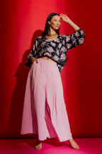 Navy/Pink Boho V Neck Blouse