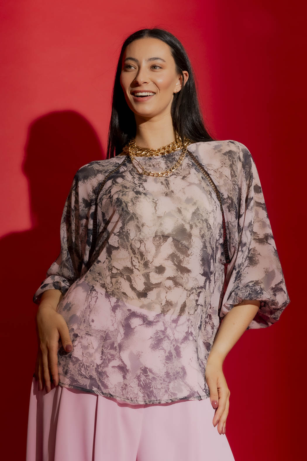 Soft Pink Chiffon Boho Blouse Soft Pink