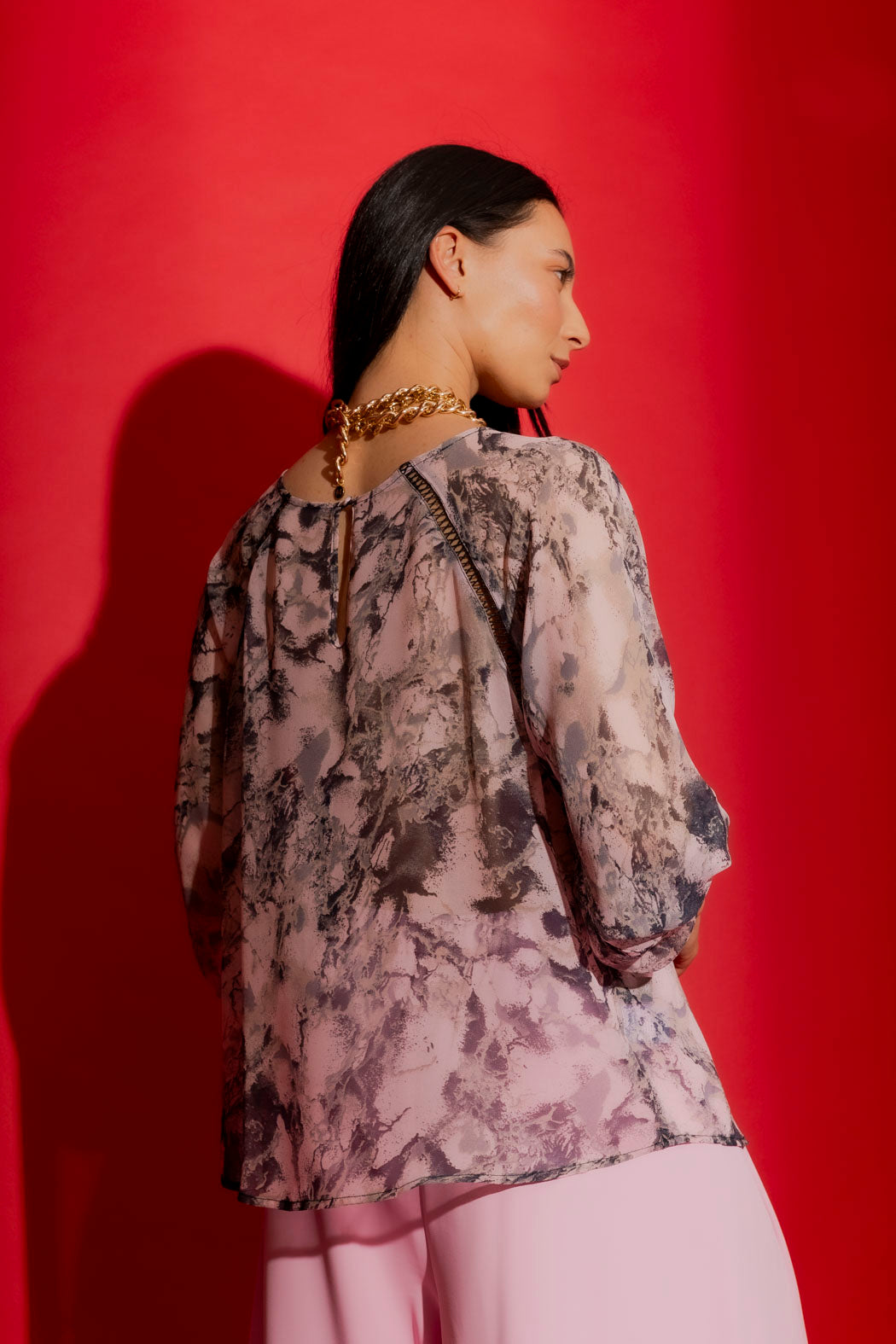 Soft Pink Chiffon Boho Blouse Soft Pink