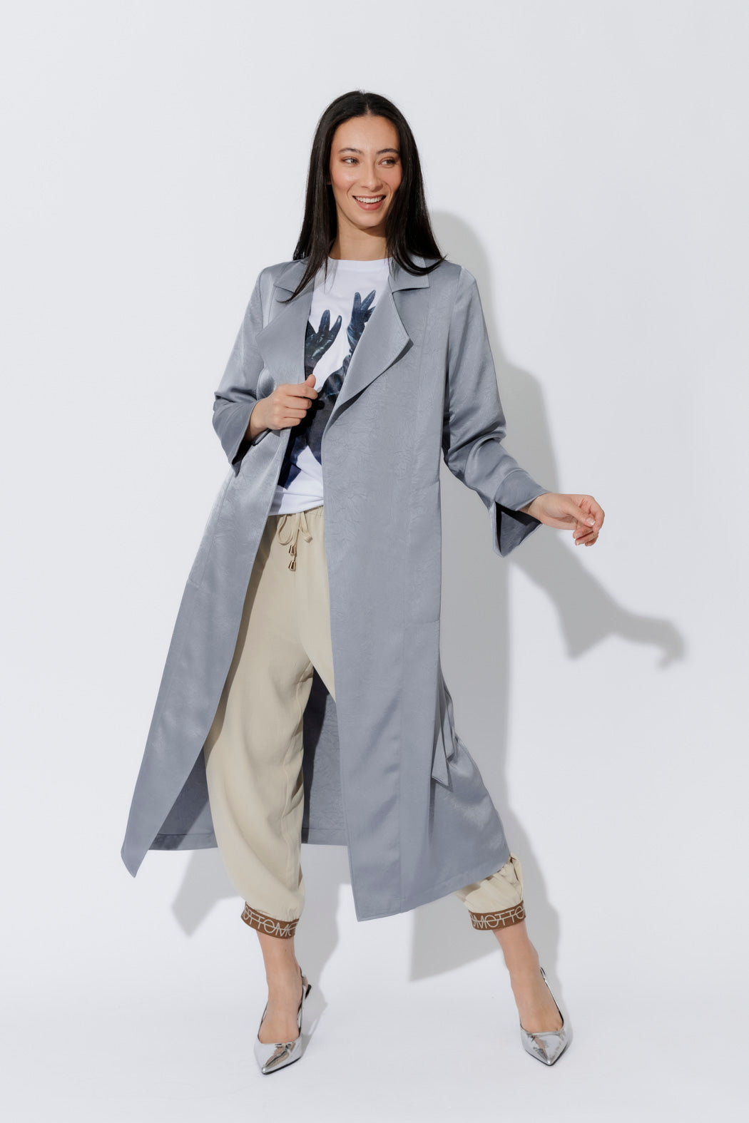 Silver Metallic Trench Coat