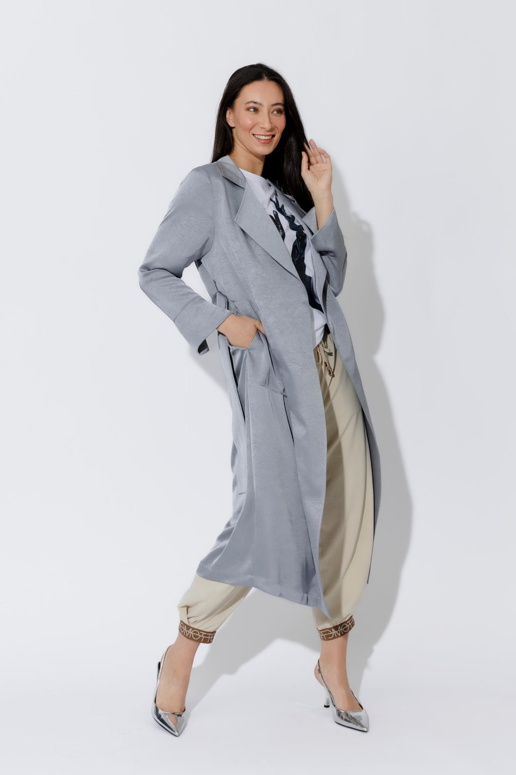 Silver Metallic Trench Coat