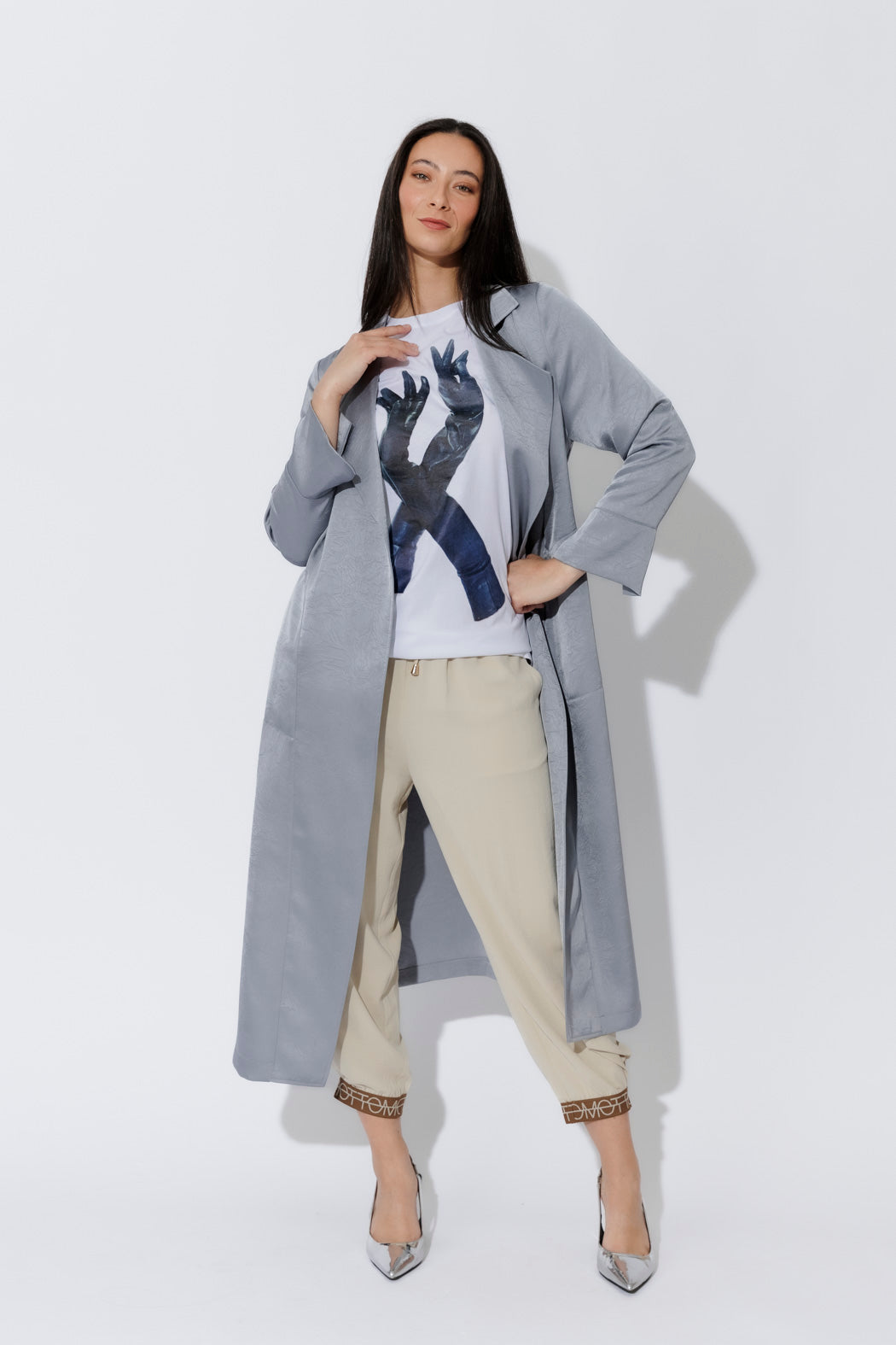 Silver Metallic Trench Coat