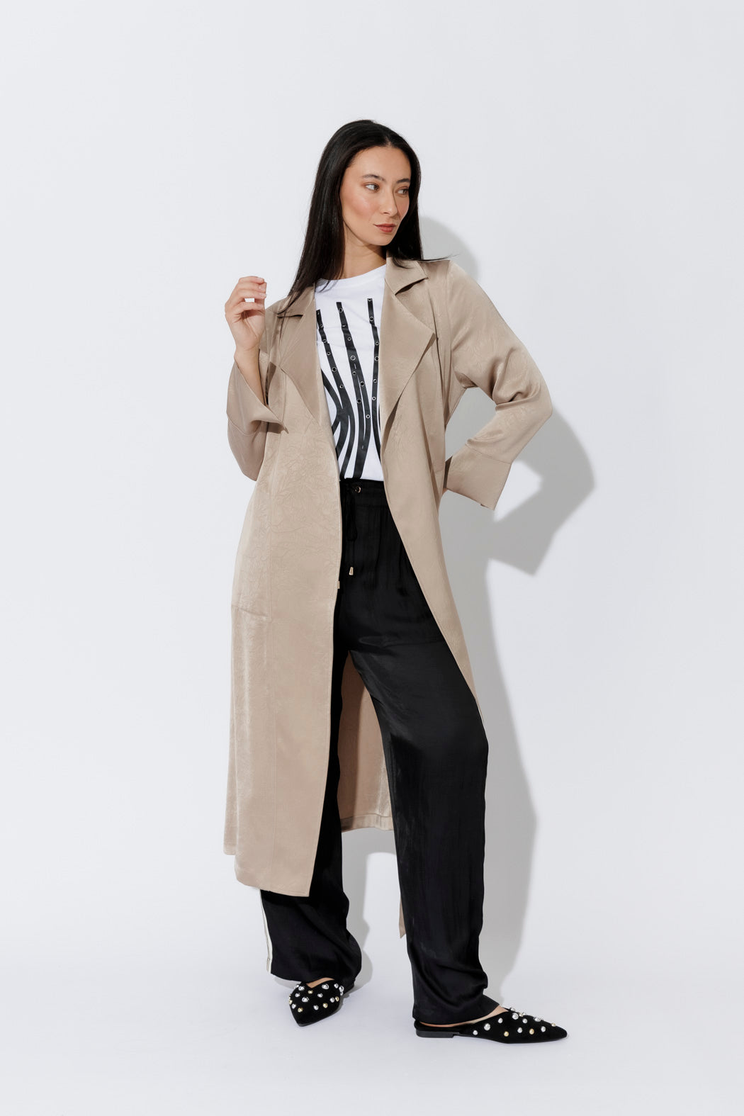 Soft Gold Metallic Trench Coat
