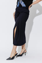 Navy Drape Front Skirt