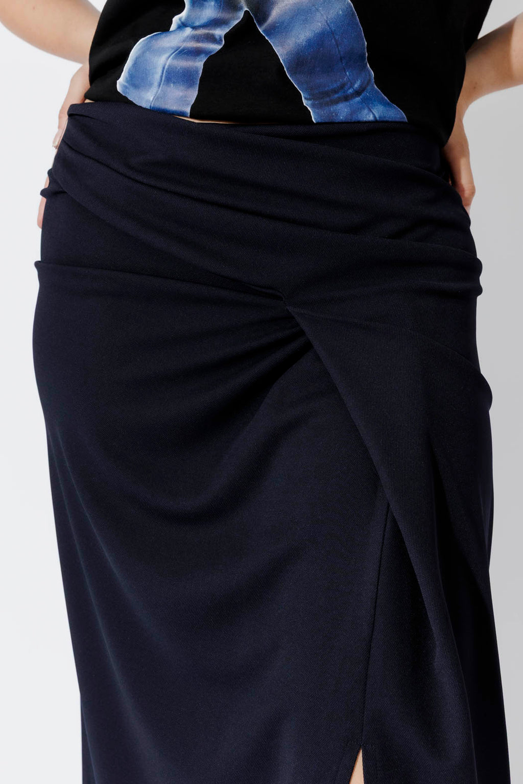 Black Drape Front Skirt