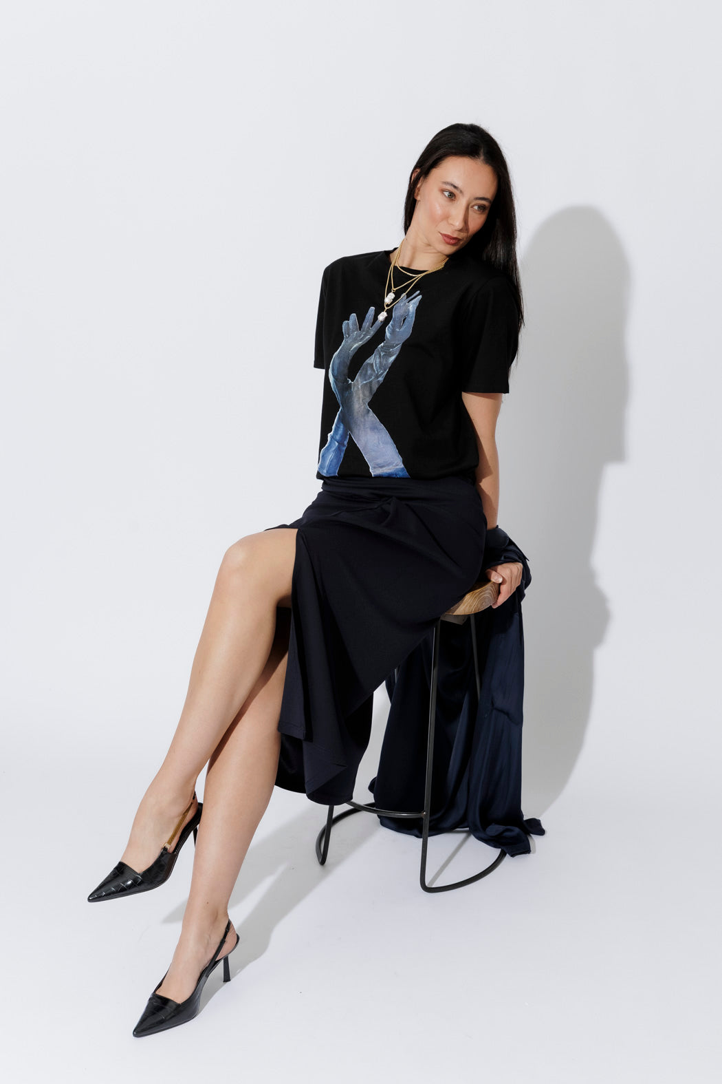 Black Drape Front Skirt