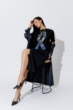 Navy Drape Front Skirt