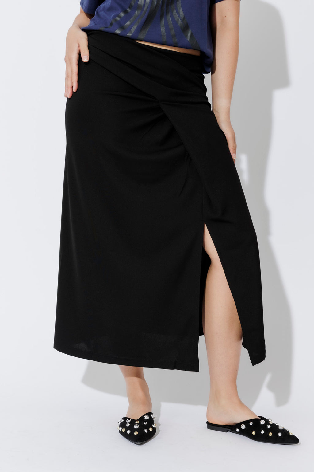 Black Drape Front Skirt