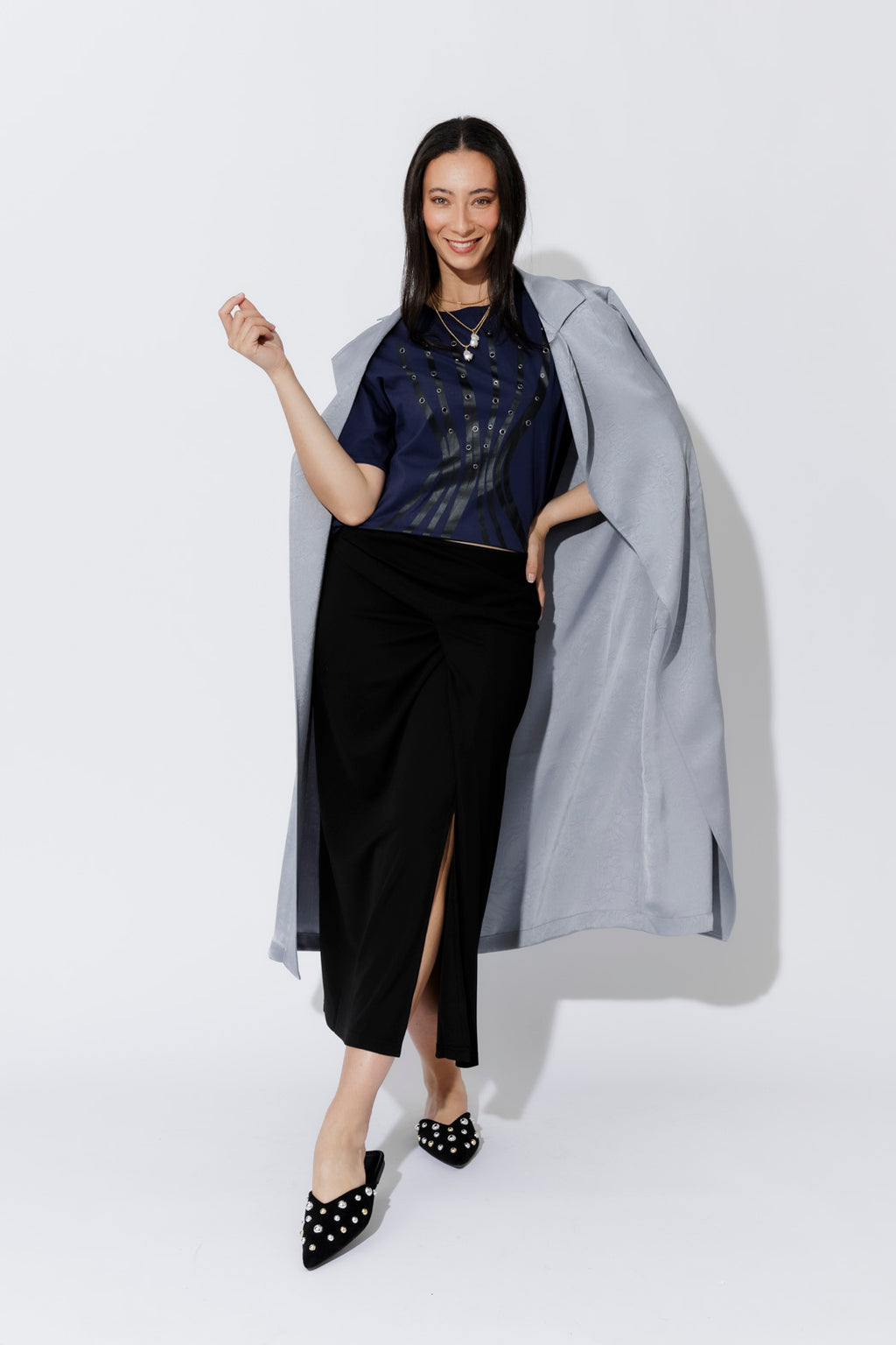 Black Drape Front Skirt