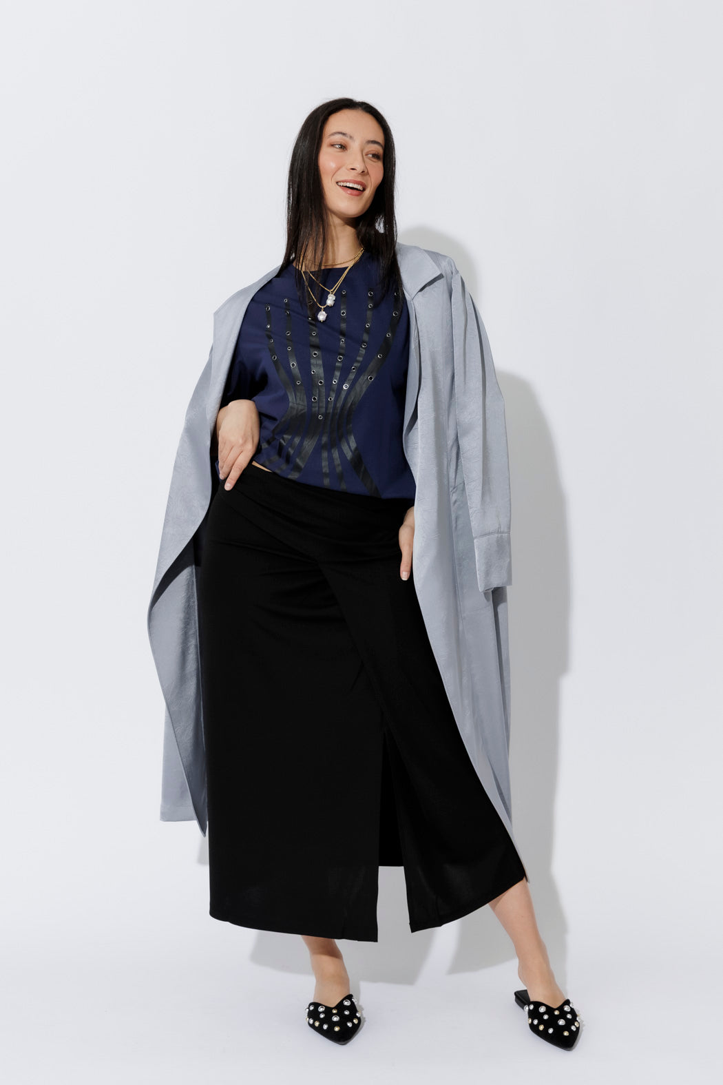 Silver Metallic Trench Coat